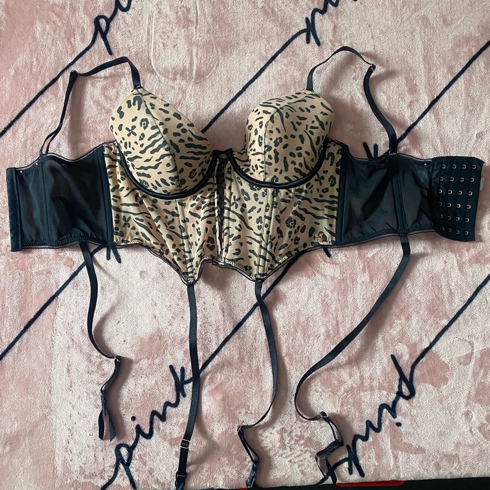 Savage X Fenty Leopard-Print Longline Bustier with Black Trim